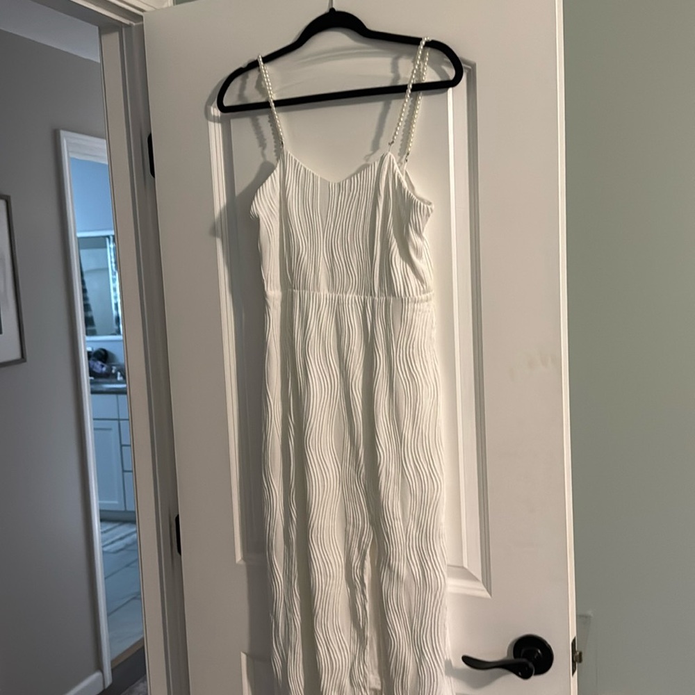 Pearl strap white midi dress